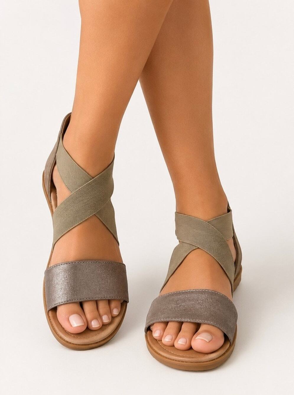 Sorel Women’s Casual Suede & Elastic Comfort Sandals Gray Taupe Size 7